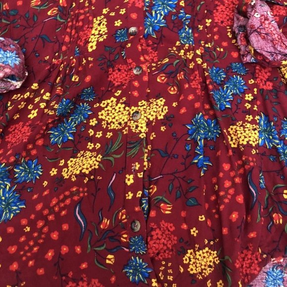 mauve long sleeve blouse floral design Size Medium Roll Cuff Buttons - Picture 2 of 9